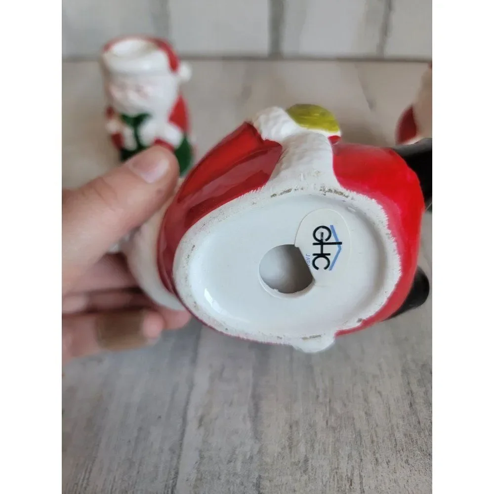 Ceramic Santa‎ Claus Candlestick tea light holder set Xmas home decor
